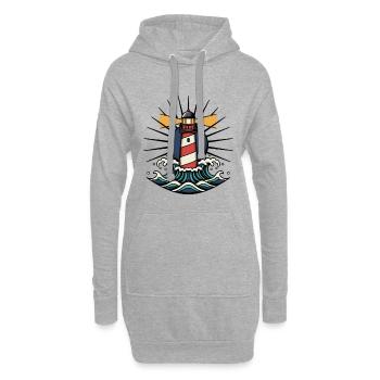 Sea Lighthouse Waves Ocean Tattoo Retro - Hoodie-Kleid - Grau meliert - Vorne