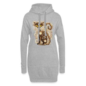 Steampunk-Katze Mechanische Retro-Fantasie - Hoodie-Kleid - Grau meliert - Vorne