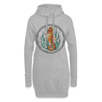 Hippocampe Mer Algues Badge Tatouage Retro - Sweat-shirt à capuche long Femme - gris chiné - Devant