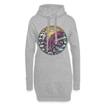 Pieuvre Kraken Vintage Ocean Embrace Badge - Sweat-shirt à capuche long Femme - gris chiné - Devant
