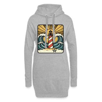 Leuchtturm, Meereswellen, Ozean, Sonne, Retro-Tattoo - Hoodie-Kleid - Grau meliert - Vorne