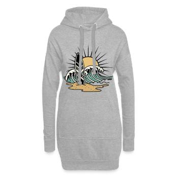 Planche de Surf Vagues Ocean Soleil Retro Tatouage - Sweat-shirt à capuche long Femme - gris chiné - Devant