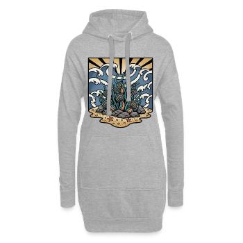 Algenkorallen Ozeanwellen Sonne Retro-Tattoo - Hoodie-Kleid - Grau meliert - Vorne