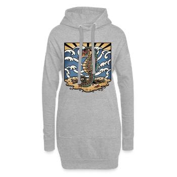 Hippocampe Ocean Vagues Soleil Retro Tatouage - Sweat-shirt à capuche long Femme - gris chiné - Devant