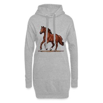 Cheval au Galop Brun Illustration Retro Vectoriel - Sweat-shirt à capuche long Femme - gris chiné - Devant