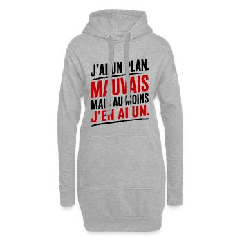 J'Ai Un Plan Mauvais Mais J'En Ai Un Humour - Sweat-shirt à capuche long Femme - gris chiné - Devant