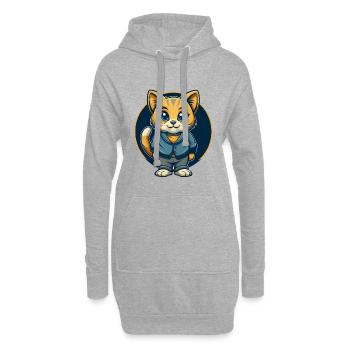 Mascotte de Chat Kawaii Personnage de dessin animé Logo clipart - Sweat-shirt à capuche long Femme - gris chiné - Devant