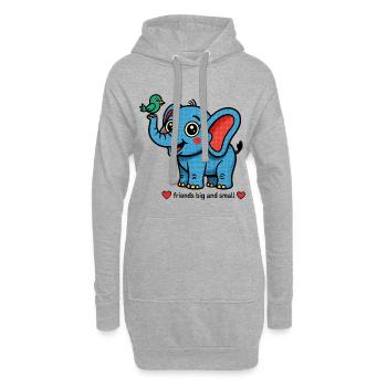 Éléphant et oiseau – petits et grands amis - Sweat-shirt à capuche long Femme - gris chiné - Devant