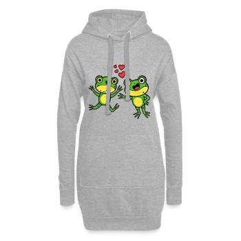 Happy frog friends with hearts - Hoodie Dress - heather grey - Front