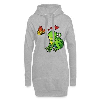 Frog and butterfly with hearts - Hoodie Dress - heather grey - Front