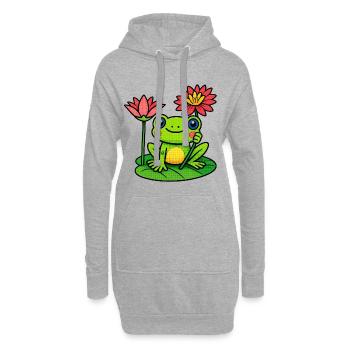 Frosch zwischen blühenden Seerosen - Hoodie-Kleid - Grau meliert - Vorne