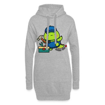 Builder's Dino with Toolbox - Hoodie Dress - heather grey - Front