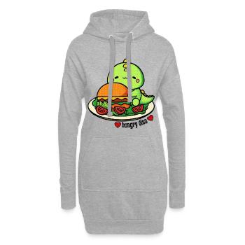 Hungry dinosaur with huge burger - Hoodie Dress - heather grey - Front