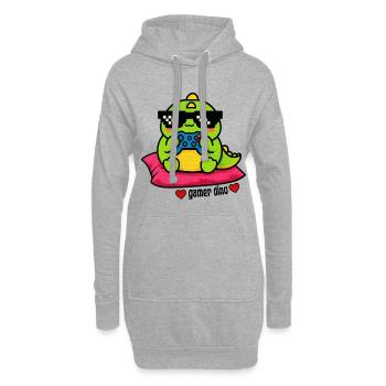 Gamer Dino with Game Controller - Hoodie Dress - heather grey - Front