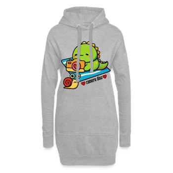 Dinosaure caméra avec un ami escargot - Sweat-shirt à capuche long Femme - gris chiné - Devant