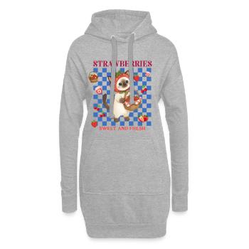 Erdbeerhauben-Katze trägt einen Erdbeerkorb - Hoodie-Kleid - Grau meliert - Vorne