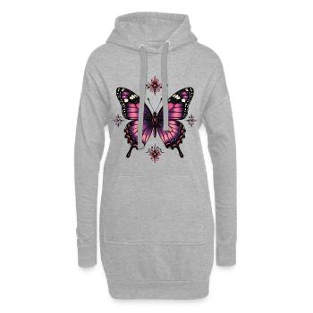 Schmetterling-Tattoo Purpur mit Blüten - Hoodie-Kleid - Grau meliert - Vorne