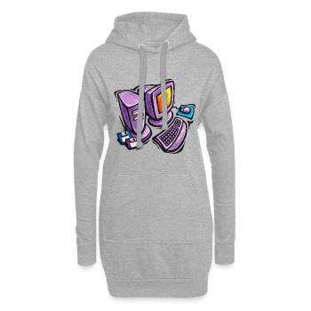 Retro-Computer-Skizze in Lila - Hoodie-Kleid - Grau meliert - Vorne