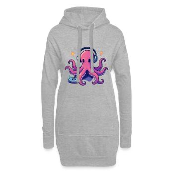 Pieuvre DJ au casque sur platine - Sweat-shirt à capuche long Femme - gris chiné - Devant