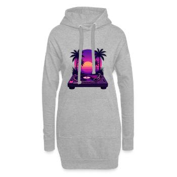 Vinyle coucher plage palmier - Sweat-shirt à capuche long Femme - gris chiné - Devant