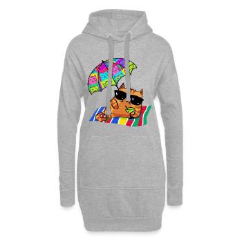 Chat cool en vacances avec parasol - Sweat-shirt à capuche long Femme - gris chiné - Devant