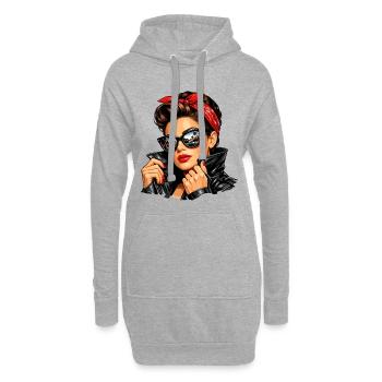 Fille pin-up cool en veste en cuir et lunettes de soleil - Sweat-shirt à capuche long Femme - gris chiné - Devant