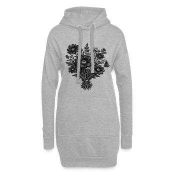 Botanique de linogravure vintage des fleurs sauvages - Sweat-shirt à capuche long Femme - gris chiné - Devant