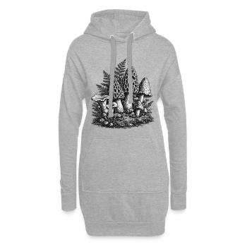 Linogravure vintage aux champignons forestiers - Sweat-shirt à capuche long Femme - gris chiné - Devant