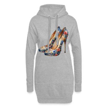 High Heels mit farbenfrohen Blumen - Hoodie-Kleid - Grau meliert - Vorne