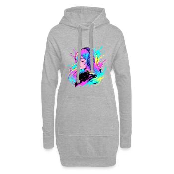 Neon Kopfhörer-Mädchen - Hoodie-Kleid - Grau meliert - Vorne