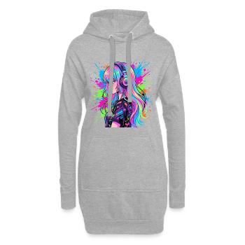 Portrait d’écouteurs anime néon - Sweat-shirt à capuche long Femme - gris chiné - Devant