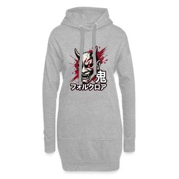 Oni Folklore Maske mit Blutspritzer - Hoodie-Kleid - Grau meliert - Vorne