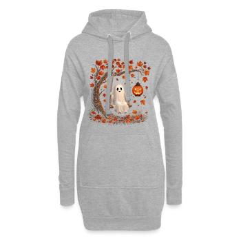 Fantôme d’Halloween en balançoire avec Automne de la citrouille - Sweat-shirt à capuche long Femme - gris chiné - Devant