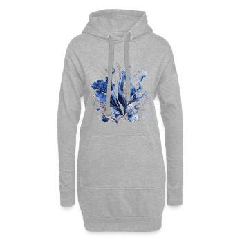Herbier cyanotype abyssal - Sweat-shirt à capuche long Femme - gris chiné - Devant