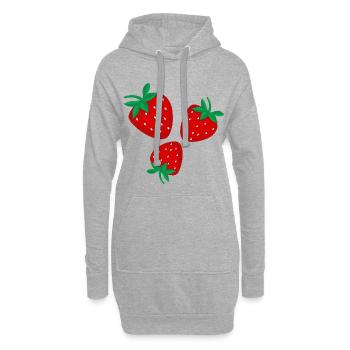 Trois fraises rouge vif - Sweat-shirt à capuche long Femme - gris chiné - Devant