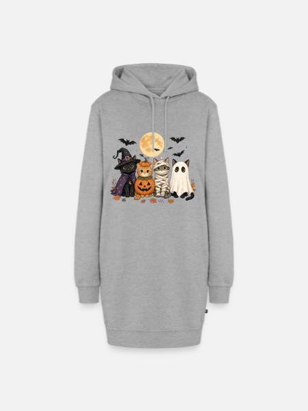 Halloween Katzen Hexe Kürbis Mumie Geist Kostüm - Hoodie-Kleid - Grau meliert