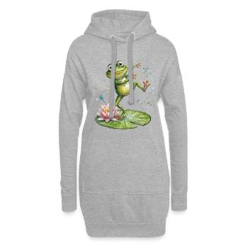 Grenouille dansante sur le nénuphar - Sweat-shirt à capuche long Femme - gris chiné - Devant