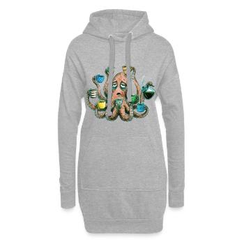Un poulpe fatigué a besoin de café - Sweat-shirt à capuche long Femme - gris chiné - Devant