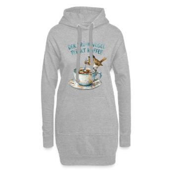 Der frühe Vogel trinkt Kaffee - Hoodie-Kleid - Grau meliert - Vorne