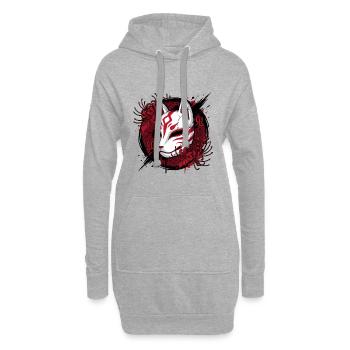 Rote Kitsune Maske im Anime-Stil - Hoodie-Kleid - Grau meliert - Vorne