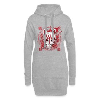 Kitsune Maske Rot-Weiß - Hoodie-Kleid - Grau meliert - Vorne