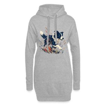 Hund auf der bunten Wiese - Hoodie-Kleid - Grau meliert - Vorne