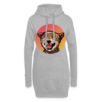 Farbenfrohes Leopard Design im Retro Look - Hoodie-Kleid - Grau meliert - Vorne