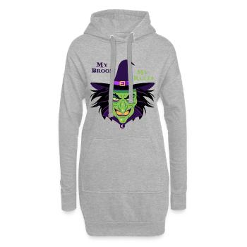 Mon balai, mon t-shirt de sorcière des règles - Sweat-shirt à capuche long Femme - gris chiné - Devant