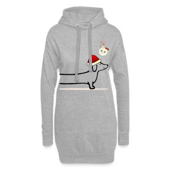 Teckel Chien de Noël - Sweat-shirt à capuche long Femme - gris chiné - Devant