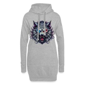 Loup Néon à Deux Yeux - Sweat-shirt à capuche long Femme - gris chiné - Devant