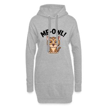 Me-Owl – Dessin animé Chat portant un masque de hibou avec un jeu de mots - Sweat-shirt à capuche long Femme - gris chiné - Devant