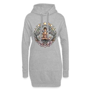 Yoga Frau Lebensbaum Lotus Mondphasen - Atma Boho - Hoodie-Kleid - Grau meliert - Vorne