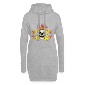 Schädel und Flammen - Hoodie-Kleid - Grau meliert - Vorne