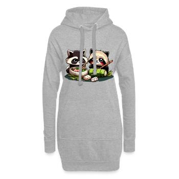 De mignons ratons laveurs comiques mangent des sushis ensemble - Sweat-shirt à capuche long Femme - gris chiné - Devant